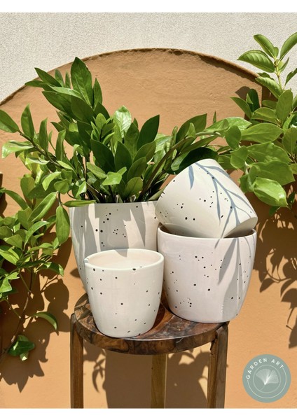 Elite El Yapımı Puantiye Detaylı Seramik Saksı 13 cm 1 Adet