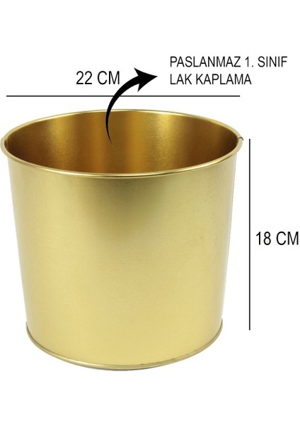 Elite 3'lü Dekoratif Gold Saksı - 22 cm 1 Adet