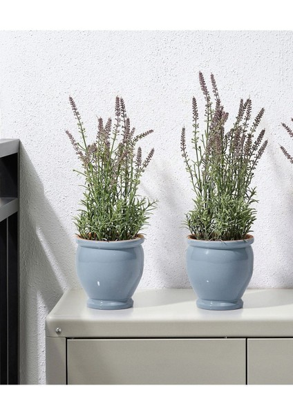 Elite 2 Adet Country Tarzı Seramik Saksı Açık Mavi 12 cm 1 Adet
