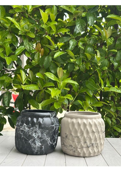 Elite Mermer Desenli Bitki Saksı Vazo Modern Tasarım 18 cm Yükseklik 16CM Çap (1 Adet) 1 Adet indirimleri