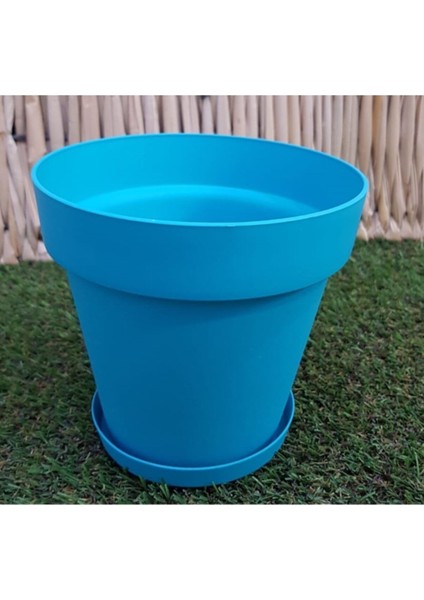 Elite Saksı 3 Adet 1.7 Lt Mavi Renk Tabaklı Saksı Çiçek Saksısı Plastik Saksı Yalı Saksı 1 Adet