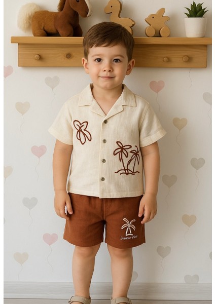 Erkek Keten Nakışlı Gömlek Müslin Şort Takım fiyatları
