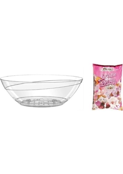 Elite Dekoratif 3,8 Lt Şefaf Tabaklı Oval Orkide Saksı+ 3 Lt Orkide Toprağı 1 Adet