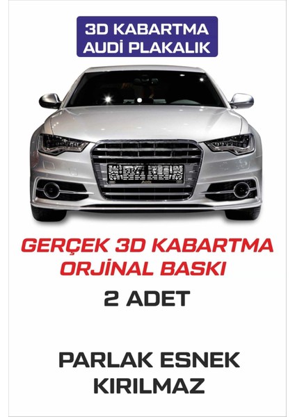 Audi Logolu 3D Kabartma Harf Logo ve Yazılı Oto Plakalık 2 Adet Kırılmaz Esnek