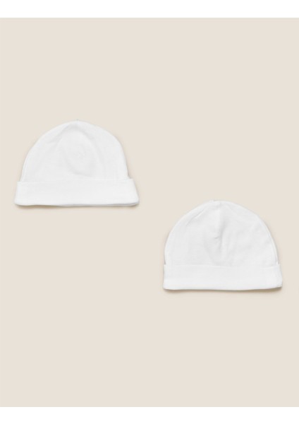 Saf Pamuk 2'li Şapka (0-12 Ay)