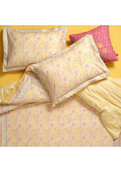 Lahor 200 Tc Çift Kişilik Pamuk Percale Nevresim Takımı 200X220 cm Sarı