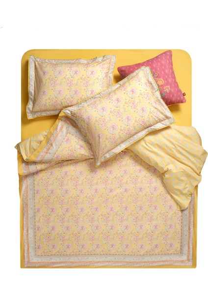 Lahor 200 Tc Çift Kişilik Pamuk Percale Nevresim Takımı 200X220 cm Sarı