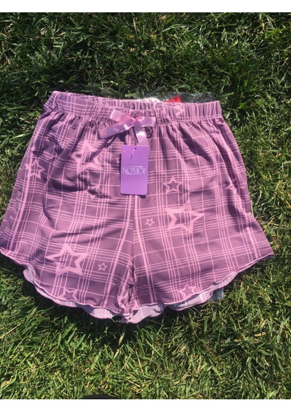 Kadın Ekoseli Fırfırlı Şort Pijama Altı