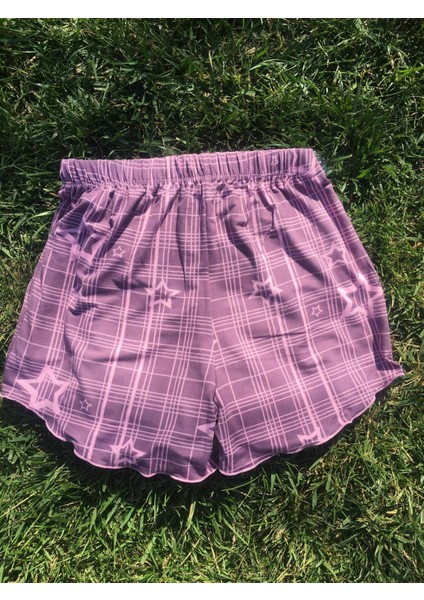 Kadın Ekoseli Fırfırlı Şort Pijama Altı