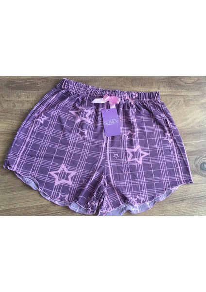 Kadın Ekoseli Fırfırlı Şort Pijama Altı