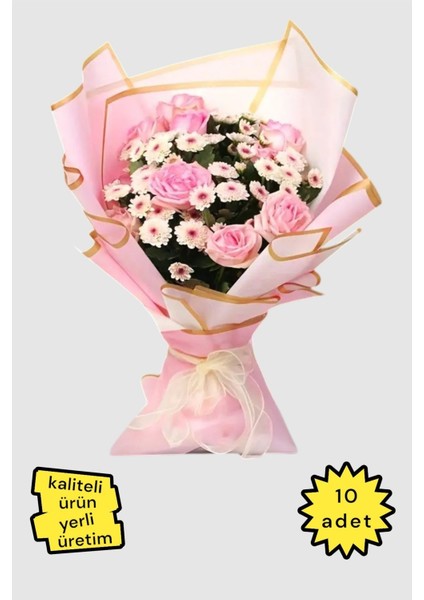 Çiçek Buket Ambalaj Jelatin Kağıdı (Pembe Zemin ve Rose Gold Kenarlı) Mat Opp 55X55CM 10ADET 1 Adet