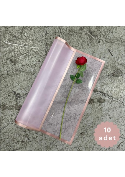 Çiçek Buket Ambalaj Jelatin Kağıdı (Pembe Zemin ve Rose Gold Kenarlı) Mat Opp 55X55CM 10ADET 1 Adet modelleri