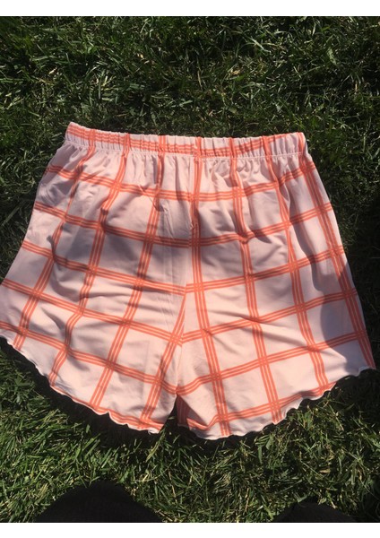 Kadın Ekoseli Fırfırlı Şort Pijama Altı