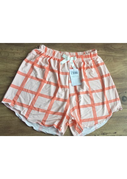 Kadın Ekoseli Fırfırlı Şort Pijama Altı