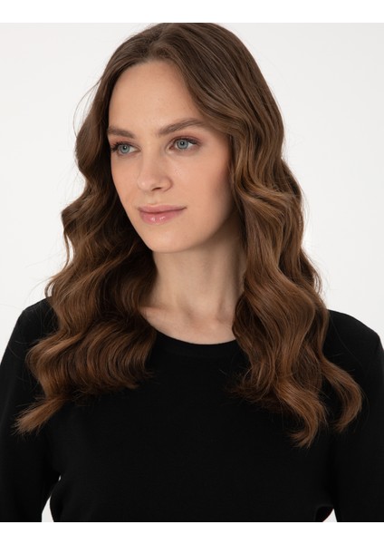 Kadın Siyah Slim Fit Basic Kazak 50310735-VR046 fiyatları