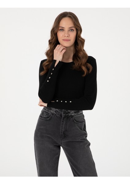 Kadın Siyah Slim Fit Basic Kazak 50310735-VR046 modelleri