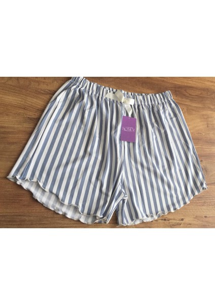 Kadın Çizgili Fırfırlı Şort Pijama Altı
