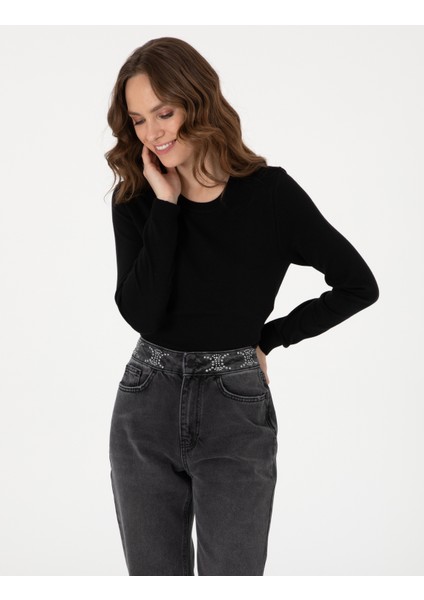 Kadın Siyah Slim Fit Basic Kazak 50315758-VR046 modelleri