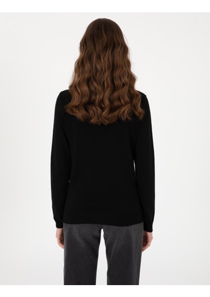 Kadın Siyah Slim Fit Basic Kazak 50315758-VR046 indirimleri