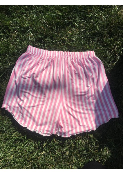 Kadın Çizgili Fırfırlı Şort Pijama Altı fiyatları