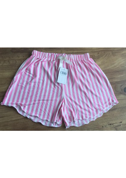 Kadın Çizgili Fırfırlı Şort Pijama Altı modelleri