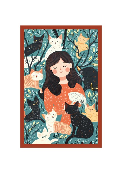 Sevimli Kedi Temalı Dekoratif Tasarım Kart –Hediye Not Kartı Ve Kartpostal | 10x15 Cm