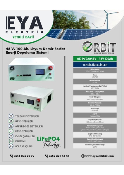 48 V 100 Ah Lityum Demir Fosfat Metal Kasa (Lifepo4) Akü-Ekranlı fiyatları