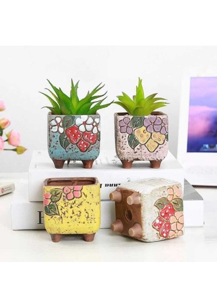 Elite Retro Sukulent, Kaktüs Saksı 4'lü Set 1 Adet