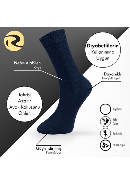 Pamuklu Dıyabetik Erkek Düz Çorap Premium 5'li