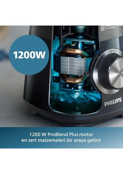 5000 Serisi Blender 1200 Watt, Problend Plus Teknolojisi, 2l Kapasiteli Cam Hazne, 3 Hız ve Darbe Özelliği, Homeıd, HR3030/00