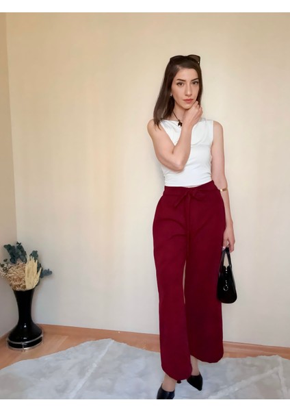 Beli Bağcıklı Dabil Kumaş Pantolon