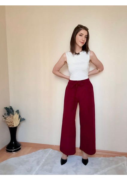 Beli Bağcıklı Dabil Kumaş Pantolon