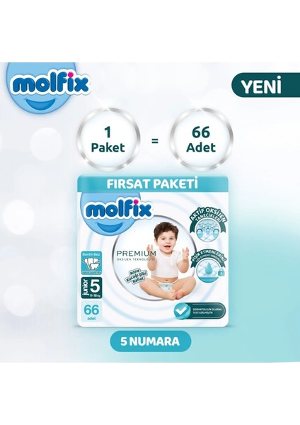 Molfix Premium Bebek Bezi Ultra Fırsat Paketi 5 Beden 11-18 kg 66 Adet