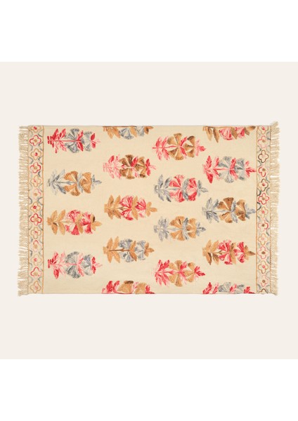Palrı Nakışlı Pamuk Pamuk Kilim 120X180 cm Krem