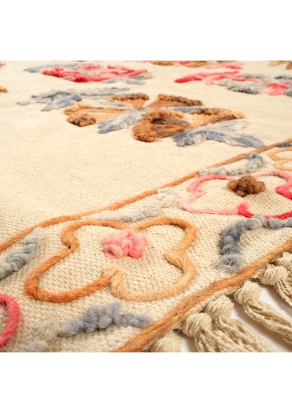 Palrı Nakışlı Pamuk Pamuk Kilim 120X180 cm Krem