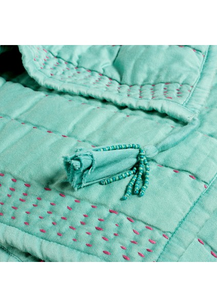 Okhla El Işi Kapitoneli Kıng Sıze Pamuk Saten Yatak Örtüsü Seti 260X280 cm Yeşil