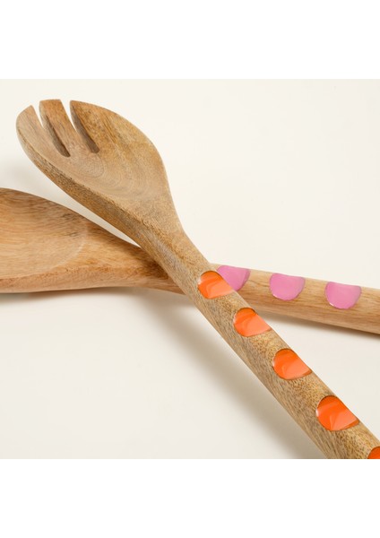 Lakrı Mango Ağacı Salata Kaşık Seti 30X8X2 cm Turuncu - Pembe
