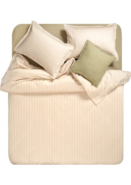 Solıd 300 Tc Geniş Çizgili Çift Kişilik Pamuk Saten Nevresim Seti 200X220 cm Krem fiyatları