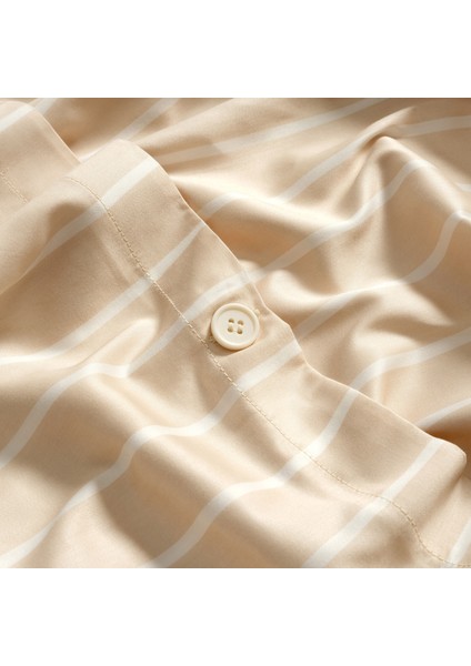 Solıd 300 Tc Geniş Çizgili Çift Kişilik Pamuk Saten Nevresim Seti 200X220 cm Krem indirimleri