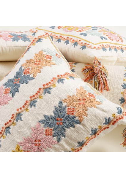 Jaıpur Püsküllü Nakışlı Pamuk Kırlent 50X50 cm Renkli indirimleri