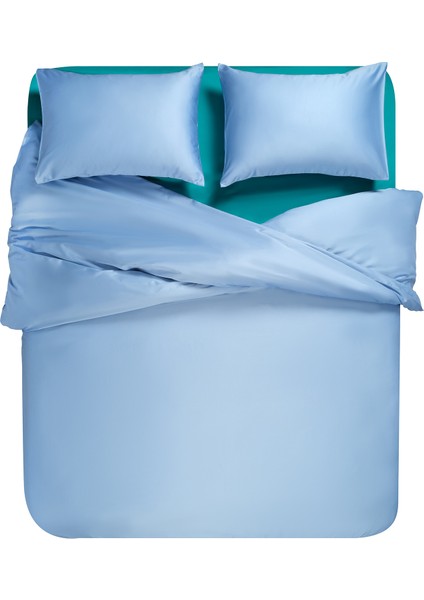 Solıd 300 Tc Çift Kişilik Pamuk Saten %100 Pamuk Saten Nevresim Seti 200X220 cm Mavi fırsatları