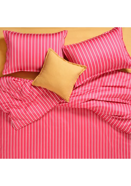Solıd 300 Tc Geniş Çizgili Çift Kişilik Pamuk Saten Nevresim Seti 200X220 cm Fuşya