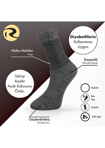 Pamuklu Dıyabetik Kadın Düz Çorap Premium 5'li