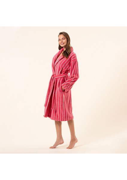 Solıd Geniş Çizgili Iplik Boyalı Pamuk %100 Pamuk Bornoz - Fuşya fiyatları