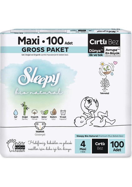 Sleepy Bio Natural Bebek Bezi Gross Paket 4 Beden 7-14 kg 100 Adet