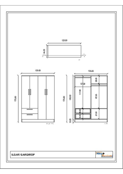 Ilgar Gardırop - Geniş ve Fonksiyonel Beyaz & Antrasit Tasarım (120X44.5X170 Cm) fırsatları
