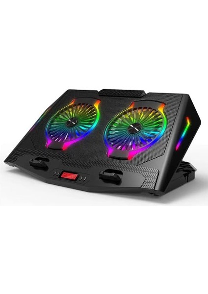 Dizüstü Bilgisayar Notebook Soğutucu Laptop Stand Rgb Renkli Oyuncu Laptoplarına Özel 2 Büyük Fanı Ile Hızlı Soğutma 2 USB Girişli Fonksiyonel Çok Amaçlı Telefon Tutucu Özellikli N10