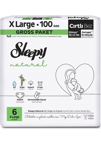 Natural Bebek Bezi gross Paket 6 Beden 15-25 kg 100 Adet