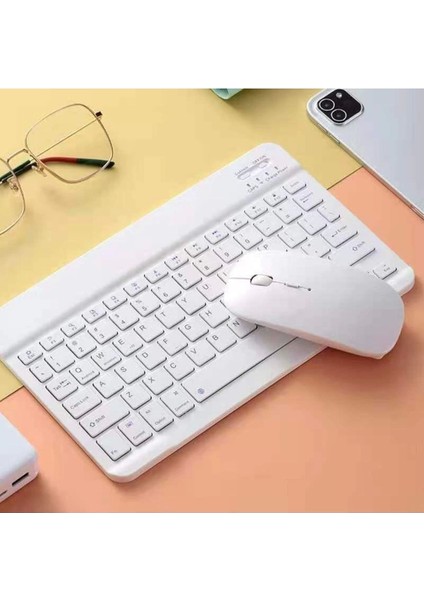 Tüm Cihazlara Uyumlu Akıllı Taşınabilir Şarj Edilebilir Kablosuz Bluetooth Klavye + Mause