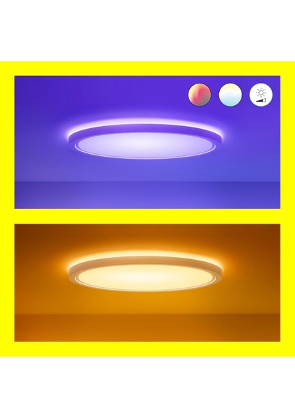 Superslim 22W Beyaz Sıva Üstü Rgb Akıllı LED Yuvarlak Panel Tavan Armatürü 42 cm Çapında 2600 Lumen fırsatları